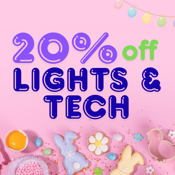 Shop Now & Save 20% on LIghts & Tech