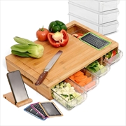 Buy Large Bamboo Cutting Board and 4 Containers with Mobile Holder gift included for Home Kitchen