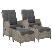 Buy Gardeon Set of 2 Recliner Chairs Sun lounge Outdoor Patio Furniture Wicker Sofa Lounger