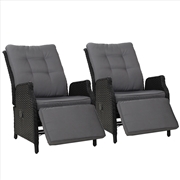 Buy Gardeon Set of 2 Recliner Chairs Sun lounge Outdoor Furniture Setting Patio Wicker Sofa Black