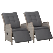 Buy Gardeon Set of 2 Recliner Chairs Sun lounge Outdoor Furniture Setting Patio Wicker Sofa Grey