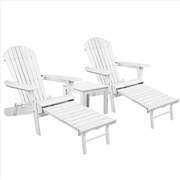 Buy Gardeon 3 Piece Outdoor Adirondack Lounge Beach Chair Set - White