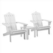 Buy Gardeon Outdoor Sun Lounge Beach Chairs Table Setting Wooden Adirondack Patio Chair White
