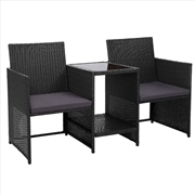 Buy Gardeon Outdoor Setting Wicker Loveseat Birstro Set Patio Garden Furniture Black