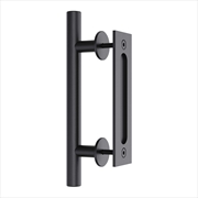 Buy 30cm Pull and Flush Barn Door Handle Square Handles set of Frosted Black Surface Round