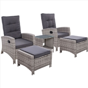 Buy Gardeon Outdoor Patio Furniture Recliner Chairs Table Setting Wicker Lounge 5pc Grey