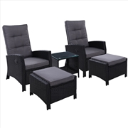 Buy Gardeon Outdoor Patio Furniture Recliner Chairs Table Setting Wicker Lounge 5pc Black