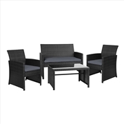 Buy Gardeon Set of 4 Outdoor Lounge Setting Rattan Patio Wicker Dining Set Black