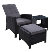 Buy Gardeon Outdoor Setting Recliner Chair Table Set Wicker lounge Patio Furniture Black
