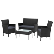 Buy Gardeon 4-piece Outdoor Lounge Setting Wicker Patio Furniture Dining Set Black