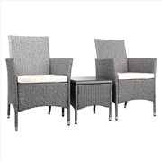 Buy 3 Piece Wicker Outdoor Chair Side Table Furniture Set - Grey
