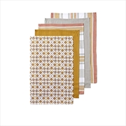 Buy Ladelle Tile Set of 5 Cotton Kitchen Towels Gold