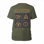 Buy Led Zeppelin - Gold Symbols & Black Squares - Green - XL