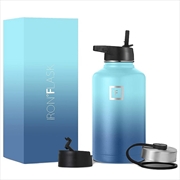 Buy Iron Flask Wide Mouth Bottle with Straw Lid, Blue Waves, 64oz/1900ml