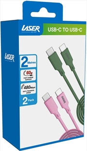 Buy Laser 2m USB C to USB C charging cable Pink/Green