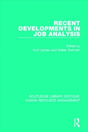 Buy Recent Developments in Job Analysis
