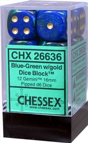 Buy Chessex Gemini 16mm D6 Blue-Green/gold Dice Block (12 dice)