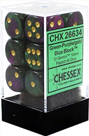 Buy Chessex Gemini 16mm D6 Green-Purple/gold Dice Block (12 dice)