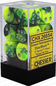 Buy Chessex Gemini 16mm D6 Green-Yellow/silver Dice Block (12 dice)