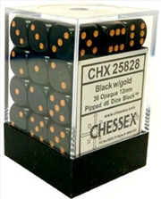 Buy Chessex Opaque 12mm D6 Black/gold Dice Block (36 dice)