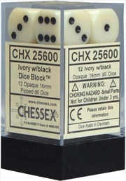 Buy Chessex Opaque 16mm D6 Ivory/black Dice Block (12 dice)