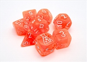 Buy Chessex Translucent Polyhedral Neon Orange/white 7-Die Set (with bonus die) (black light reactive)
