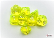 Buy Chessex Translucent Polyhedral Neon Yellow/white 7-Die Set (with bonus die) (black light reactive)