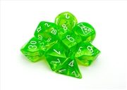 Buy Chessex Translucent Polyhedral Rad Green/white 7-Die Set (with bonus die) (black light reactive)
