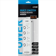 Buy Crest Power Board 4 Sockets Switched 4 USB 1.2m