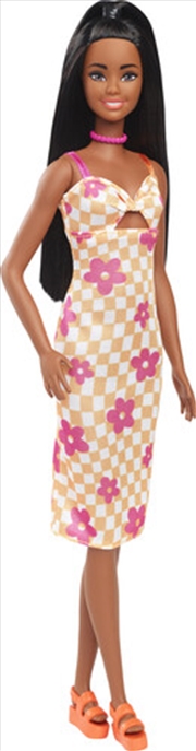 Buy Mattel - Barbie Fashionistas Doll #233 in Checkered Flower Midi Dress, Black Hair