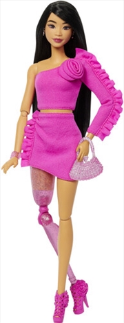 Buy Mattel - Barbie Deluxe Style with Black Hair and Glittery Prosthetic Leg, Pink Top and Skirt Set wit