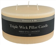 Buy Candle Pillar Triple Wick Rib 7 cm Ivry