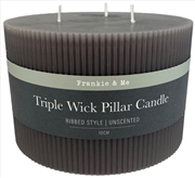 Buy Candle Pillar Triple Wick Rib 10 cm Gry