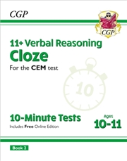 Buy 11+ Cem 10-Minute Tests: Verbal Reasoning Cloze - Ages 10-11 Book 2 (With Online Edition)