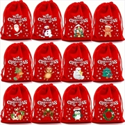 Buy Red flannel Christmas Gift Drawstring Bags Set - 10 Pcs