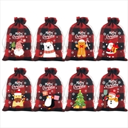 Buy Red checkered Christmas Gift Drawstring Bags Set - 10 Pcs