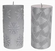 Buy Candle Pillr Christmas 15Cm Embossed Silver (SENT AT RANDOM)