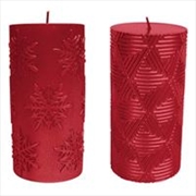 Buy Candle Pillr Christmas 15Cm Emboss Metallic Red (SENT AT RANDOM)