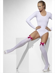 Buy Thigh Highs - White With Fuchsia Bows, Adult