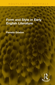Buy Form and Style in Early English Literature