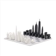 Buy Skyline Chess - London vs New York Edition (Marble Board with Hatch design grey/white) 38x38x20cm