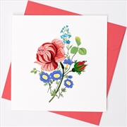 Buy Quilled Greeting Card Red Rose and Flower Bunch 15x15cm