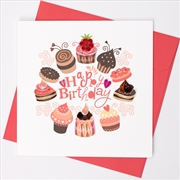 Buy Quilled Greeting Card Happy Birthday Pink Cakes and Cupcakes 15x15cm
