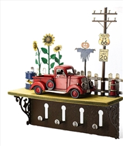 Buy Shelf Hanging Wall Decor with Hooks Red Truck 31x9x34.5cm