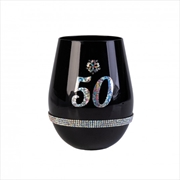 Buy Happy 50th Birthday Black Luxe Stemless Wine Glass