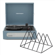 Buy Crosley Voyager Bluetooth Portable Turntable + Gadhouse Vinyl Rack Bundle - Washed Blue
