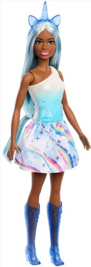 Buy Barbie Unicorn Doll with Blue Hair, Ombre Outfit & Unicorn Accessories