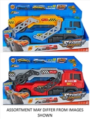 Buy Car Carrier Truck with Folding Deck Light and Sound with 2 Alloy Cars 2 assorted (Sent At Random)