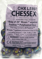 BULK Festive Bag of 20 Polyhedral Dice - Mosaic/Yellow | Merchandise