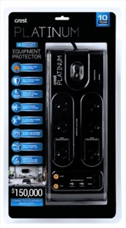 Buy Crest Platinum Surge Power Board - 6 Way 2USB with TV and Data Protection